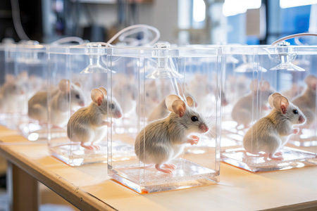 Cloned laboratory mice in glass flasks.の素材