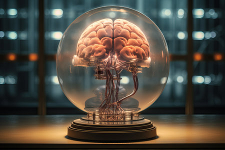 Human brain with wires connected to it.の素材