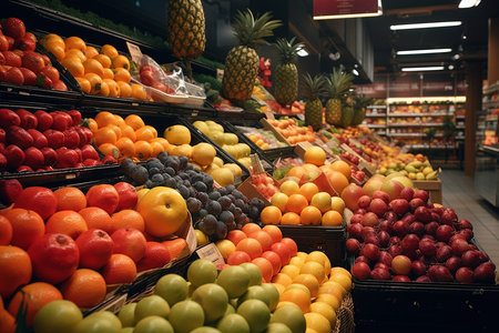Assortment of fresh fruits at marketの素材