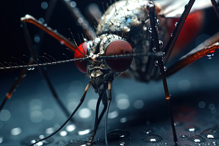 Red mosquito on a wet surface - close up.の素材