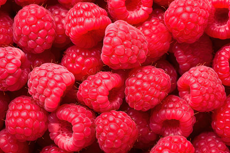 Top view of a fresh and sweet raspberries backgroundの素材