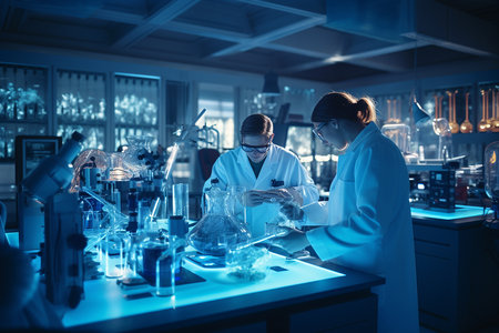 Work in a modern pharmaceutical laboratory.の素材