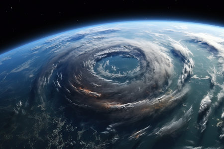 View of the formation and movement of a huge cyclone above the Earths surface.の素材