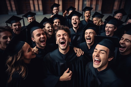 Students celebrate graduation.の素材
