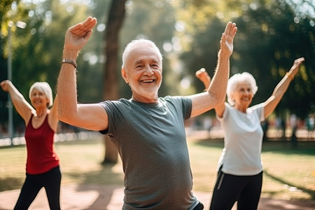 Group of elderly people during outdoor training.の素材