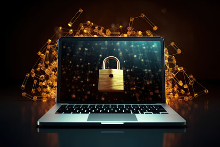 Laptop with digital padlock. Online security.の素材