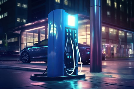 Automatic charging station for electric vehicles. Green clean energy for your convenience.の素材