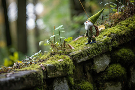 Small gnome - guardian of the forest. He walks through the forest inspecting his possessions. The fairy-tale character is encountered only by the most daring and responsible visitors to the forest.の素材