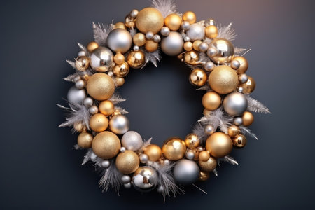 Christmas Wreath with golden balls.の素材