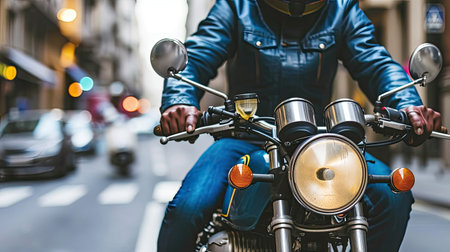 Fearlessly conquering the city streets, the motorcyclist exudes courage and audacity.の素材