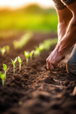 These hands, weathered and skilled, tell the story of a farmers unwavering commitment to the earth and the crops they cultivate.の素材