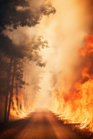 Experience the chaos of a conflagration, as flames leap and dance, creating a mesmerizing yet dangerous spectacle of destruction.の素材