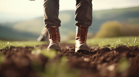 Step into the shoes of a farmer and witness the intricate choreography of their feet as they sow the seeds of hope and abundance.の素材