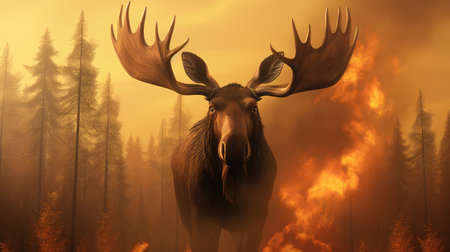 Majestic moose, resilient amidst the fiery chaos.の素材