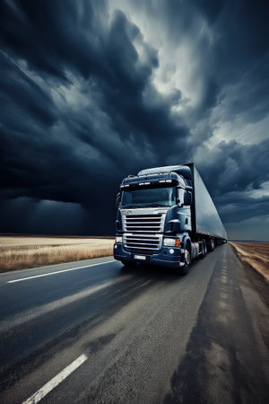 With its cargo hold filled to the brim, this truck carries the hopes and dreams of countless businesses, weaving them into the fabric of the global economy.の写真素材