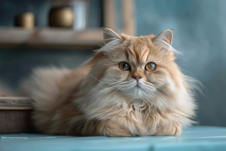 Long haired cat in home interior.の素材