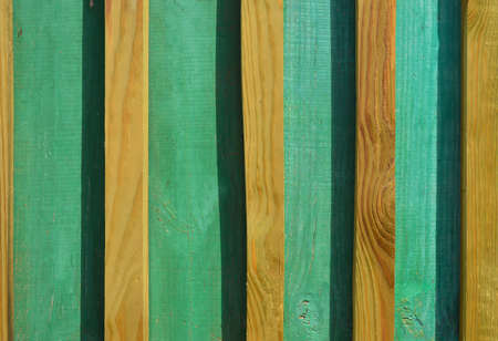 Painted green paint wooden planks . Background or textureの写真素材