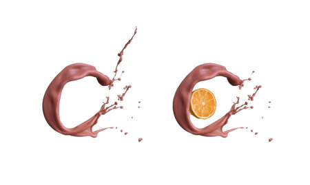 Chocolate cacao milk splash isolated on white backgroundの写真素材