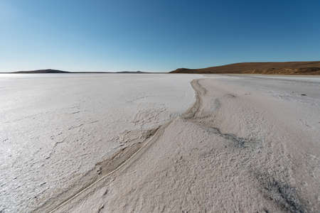 Salt Lake with mountainsの写真素材