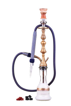 Hookah with milk isolated on a white background. Water pipe, hookah tobacco, coal, charcoal