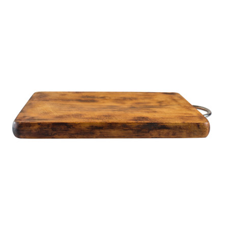 an old worn-out wooden cutting board. isolated on white. blank and mockup.の写真素材