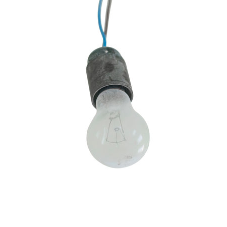 temporary electric lamp stained with whitewash is used in construction and renovationの写真素材
