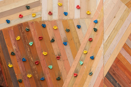 children's climbing wall made of wooden boards. copyspace.の写真素材