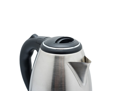 upper part of metal kettle on a white background. copy space.の写真素材