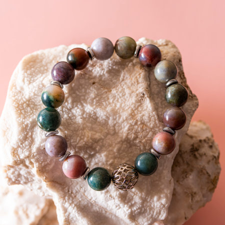 a bracelet made of Indian agate. Accessories-amulets for good luck, luck and a happy lifeの写真素材