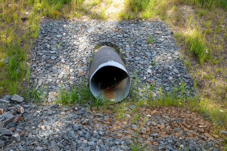 Drainage pipe, culvert under the highway. natural light