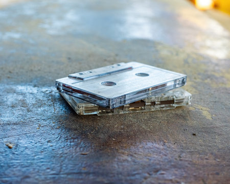 Audio cassette tape on grunge textureの写真素材