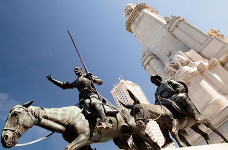 Don Quixote and Sancho Panza statue on the Plaza de Espana, Madrid.の写真素材