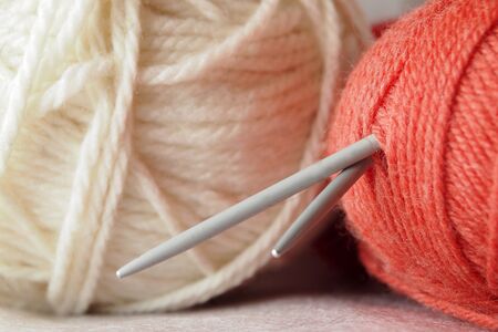 Ball of thread knitting needlesの写真素材