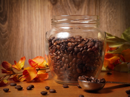 Coffee beans in a jarの写真素材