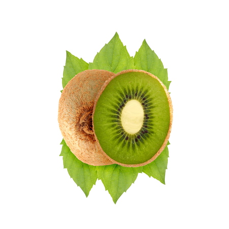 kiwi in a slice and mint on a white backgroundの写真素材