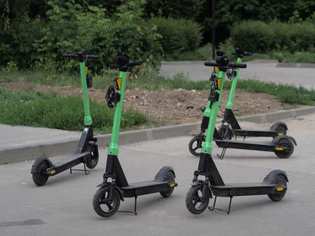 scooters for rent with lock control via a mobile application with a barcode