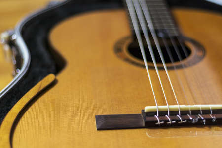 Classical guitar string close-up, acoustic musicの写真素材