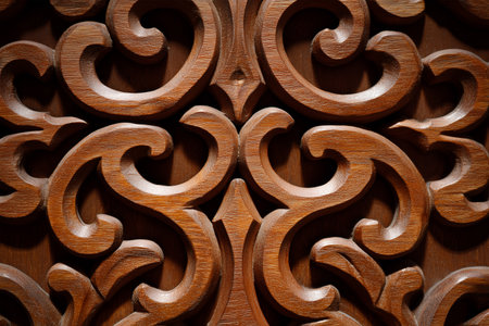 Intricate wooden carvings showcase craftsmanship and design techniquesの素材