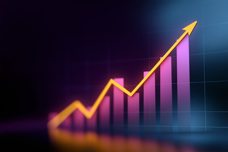 Business growth graph with upward trends in vibrant colorsの素材