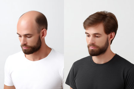 Transformation showing hair restoration before and after treatmentの素材