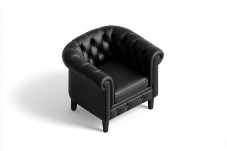 Elegant black upholstered armchair on a white backgroundの素材