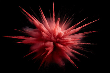 Red powder explosion fills the dark space with vibrant colorの素材