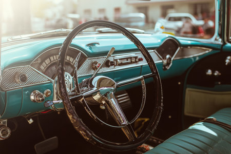 Classic car interior showcases vintage design and craftsmanshipの素材