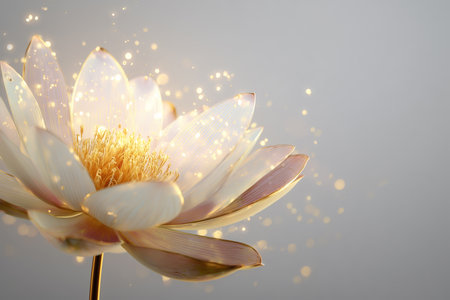 Stunning lotus flower with shimmering light in soft backgroundの素材