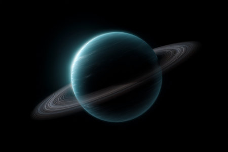 Beautiful blue planet with glowing rings in deep spaceの素材