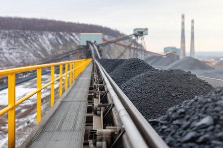 Coal transport system in an industrial area by the riverの素材