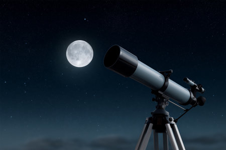 Observing the moon through a telescope on a clear nightの素材
