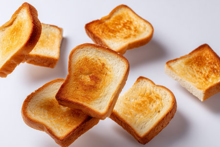 Toasted bread slices ready for breakfast or snacksの素材