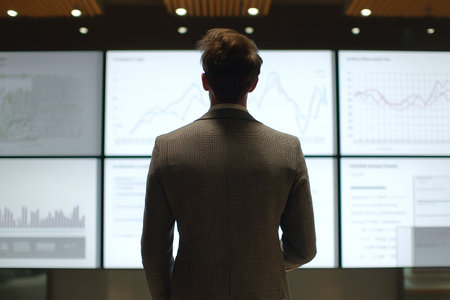 Business professional analyzing financial data in a modern officeの素材