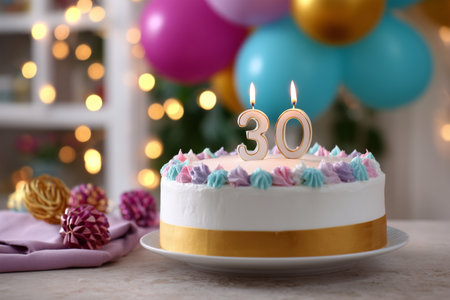 Celebration of a milestone birthday with a decorated cakeの素材